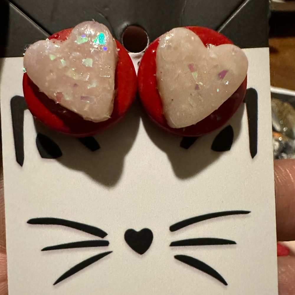 Polymer clay valentine handmade button earrings
